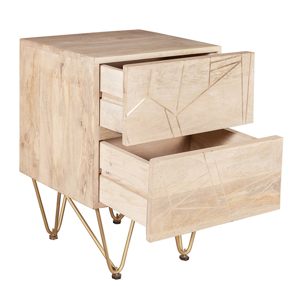 Boston Light Gold 2 Drawer Bedside Table