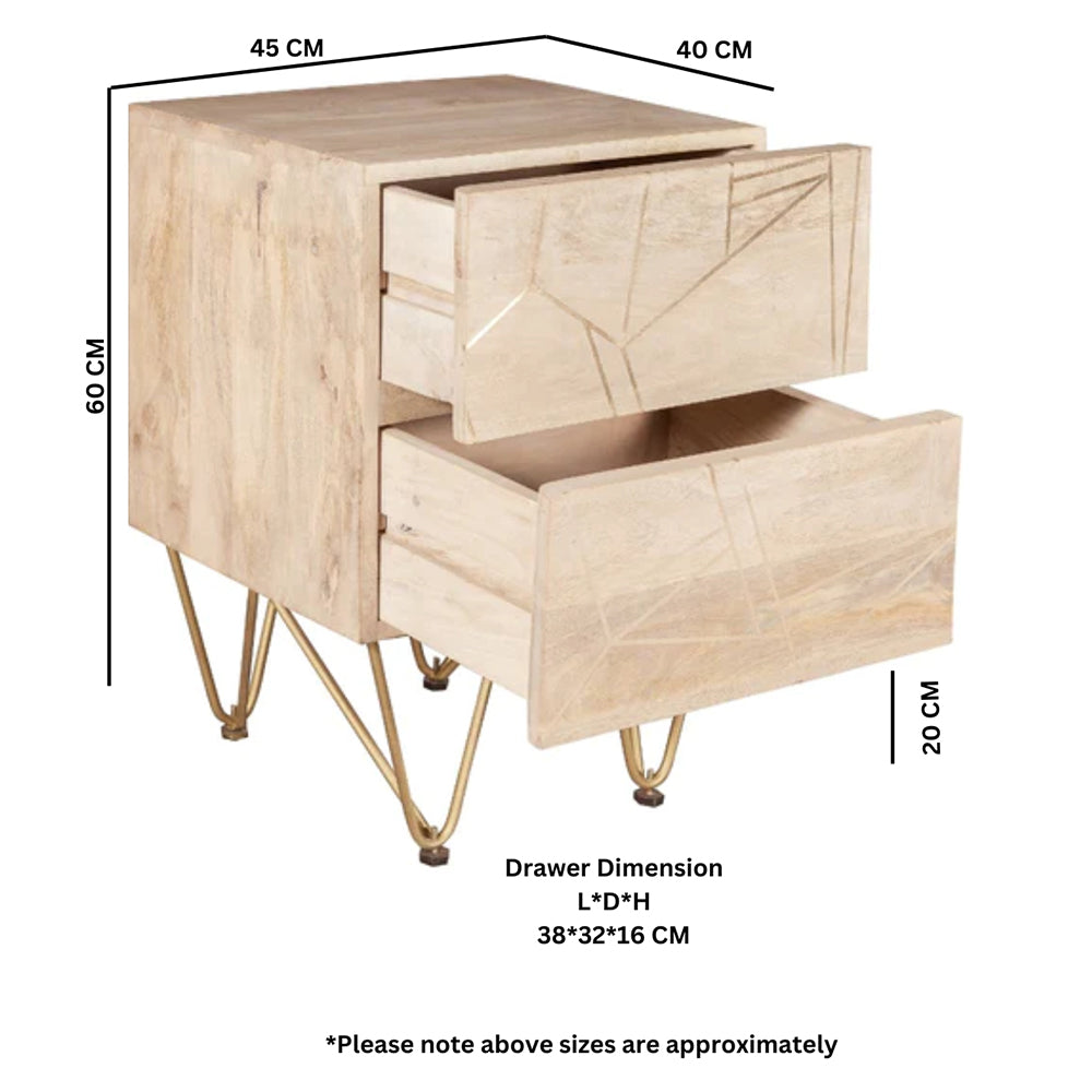 Boston Light Gold 2 Drawer Bedside Table