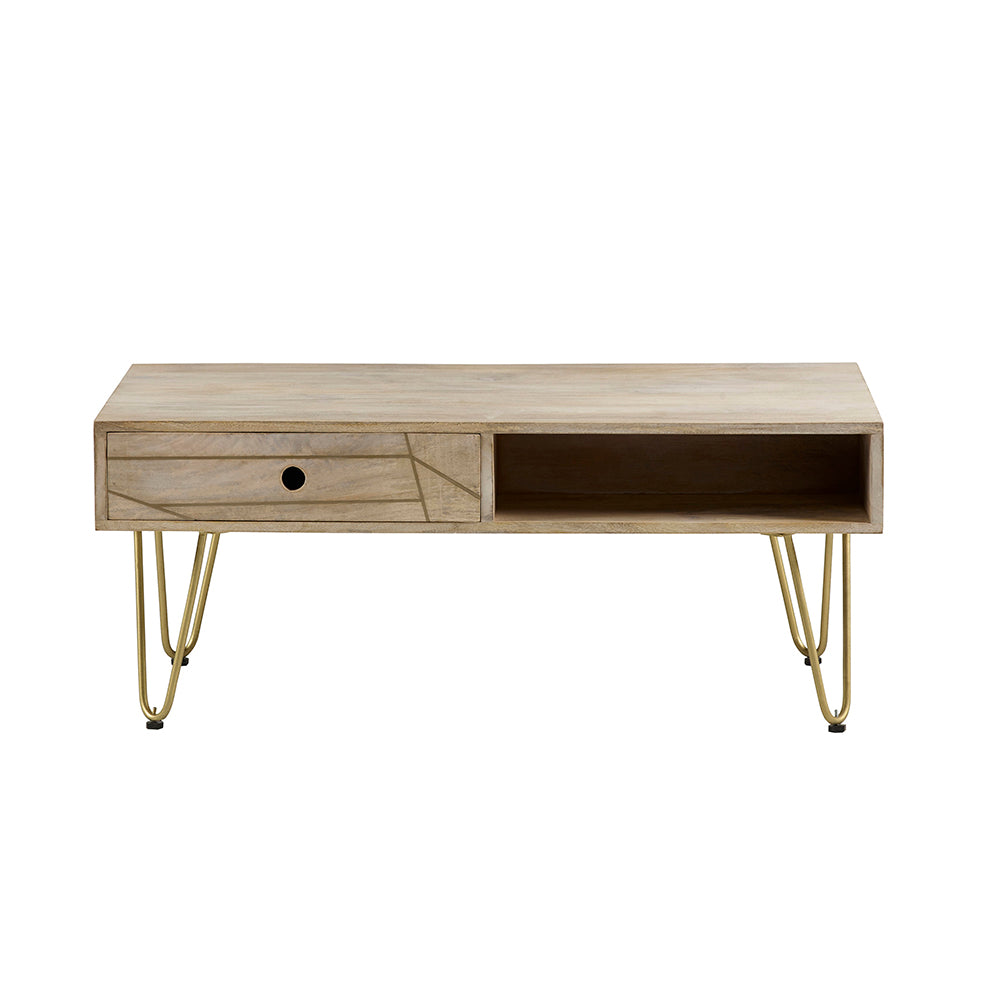 Boston Light Gold Rectangular Coffee Table With Drawer