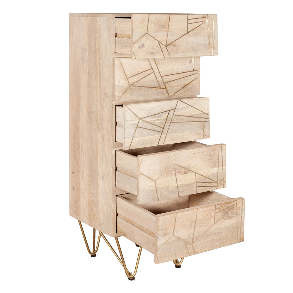 Boston Light Gold Tall Chest Of 5 Drawers