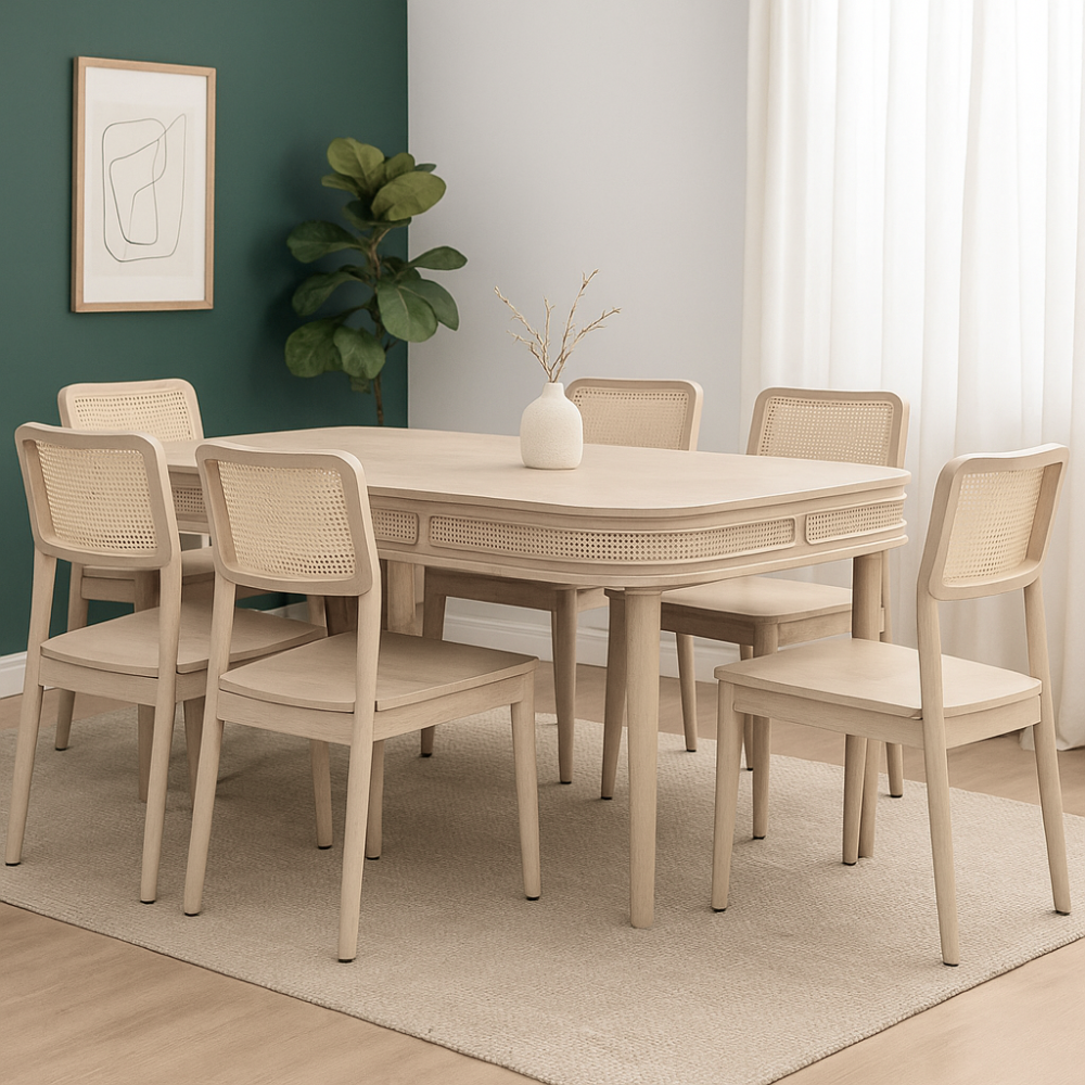 Franch Collection Cane Dining Table With 6 Seater Chair