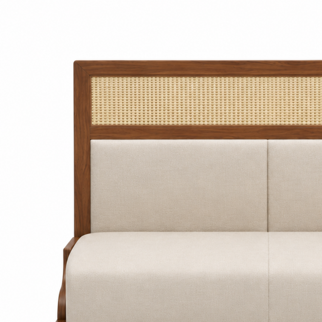 Hans 2-Seater Wooden Dining Booth with Rattan Detail