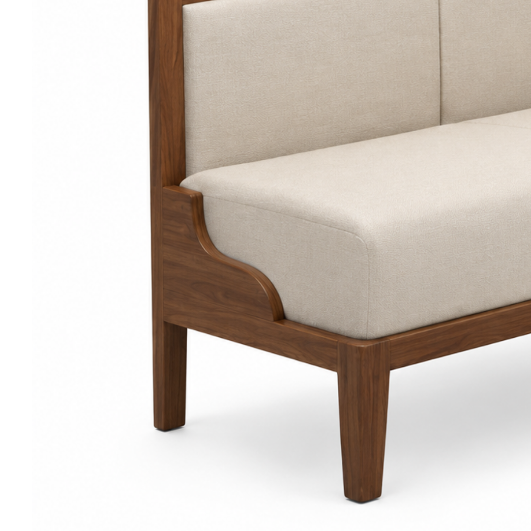 Hans 2-Seater Wooden Dining Booth with Rattan Detail