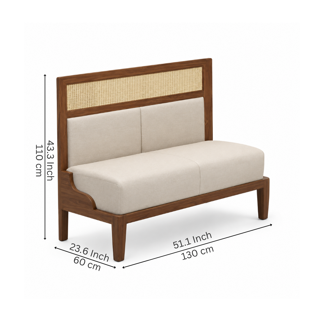 Hans 2-Seater Wooden Dining Booth with Rattan Detail