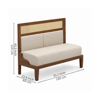Hans 2-Seater Wooden Dining Booth with Rattan Detail