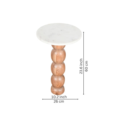 Modern Marble Top Accent Side Table with Sculpted Wooden Pedestal