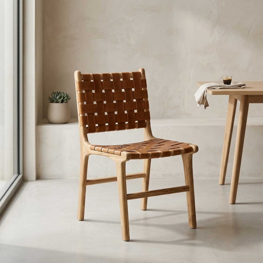 Wooden Leather strap Chair