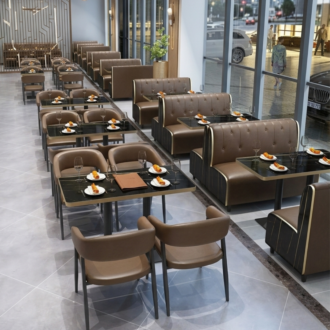 Rectangular Black Granite Café Table with Gold Trim