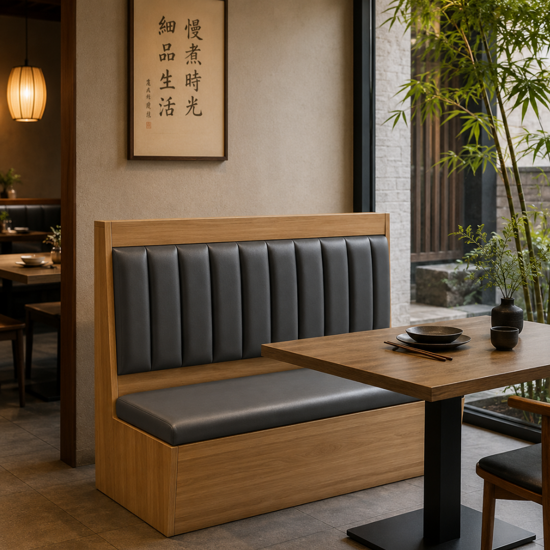 Zenon Modern Oak & Charcoal Channel-Tufted Dining Booth