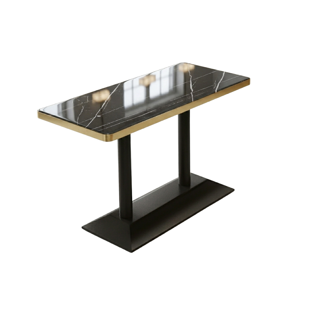 Rectangular Black Granite Café Table with Gold Trim