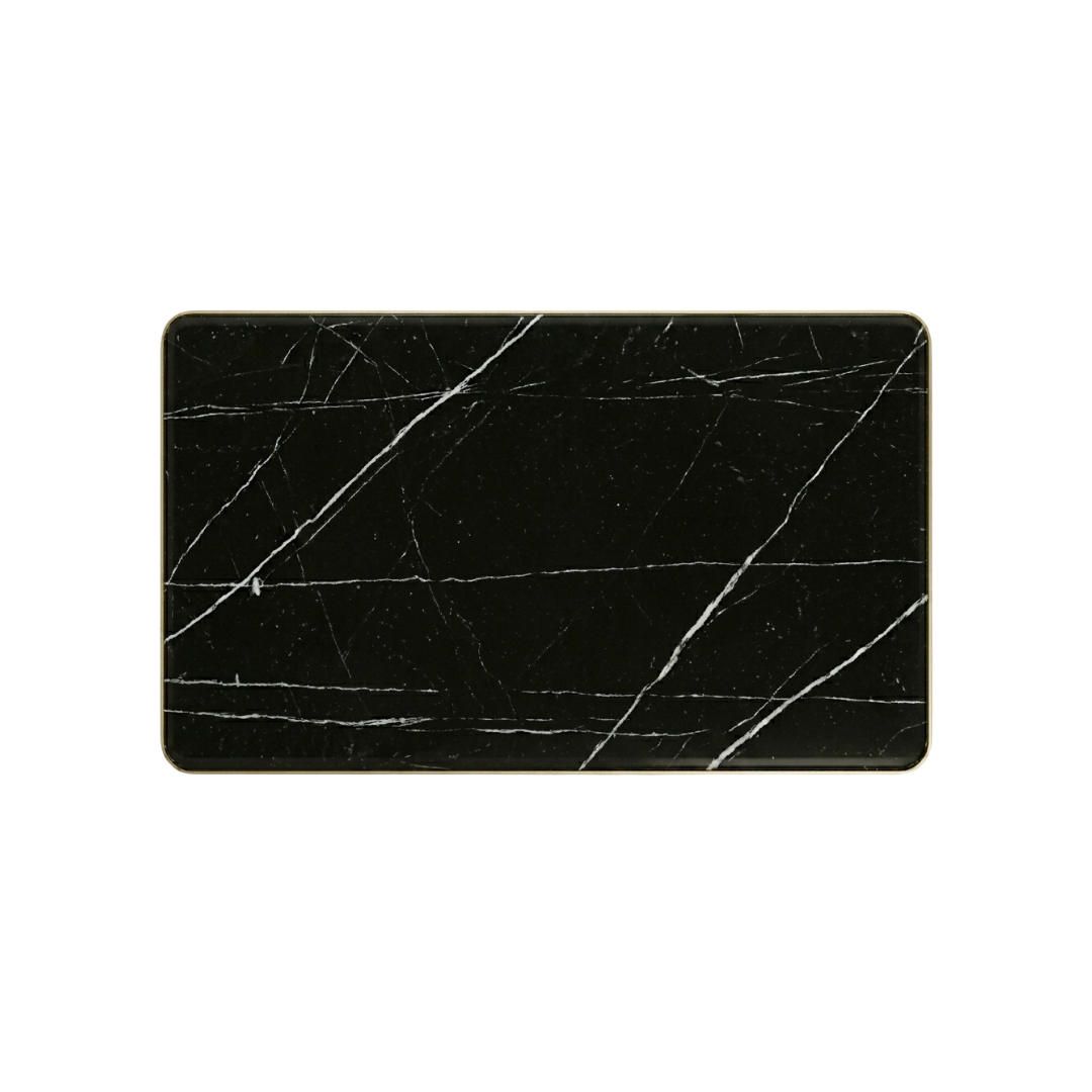 Rectangular Black Granite Café Table with Gold Trim