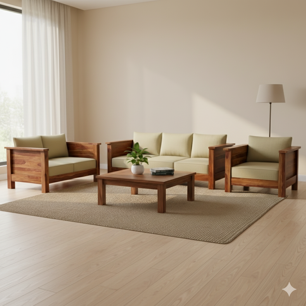 Classic Arm Design Wooden Sofa Set in 3+2+1 Seating