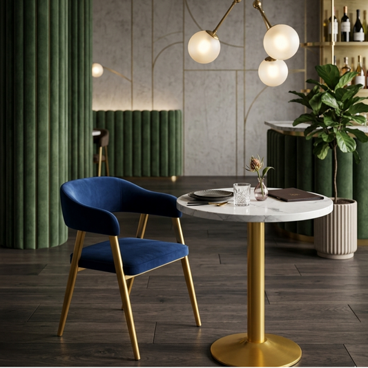 Round White Marble & Gold Café Table