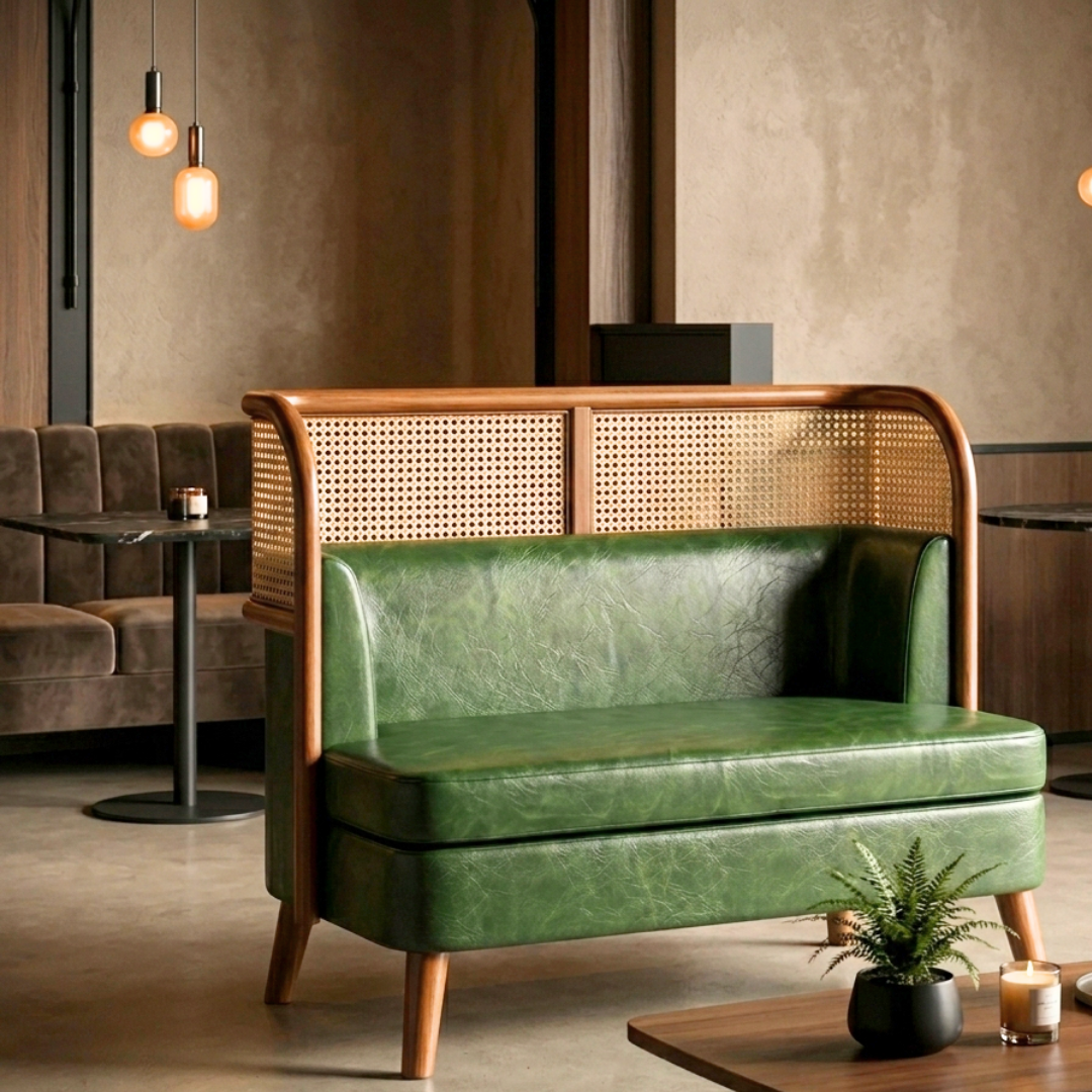Emerald Cane-Back 2-Seater High-Back Settee