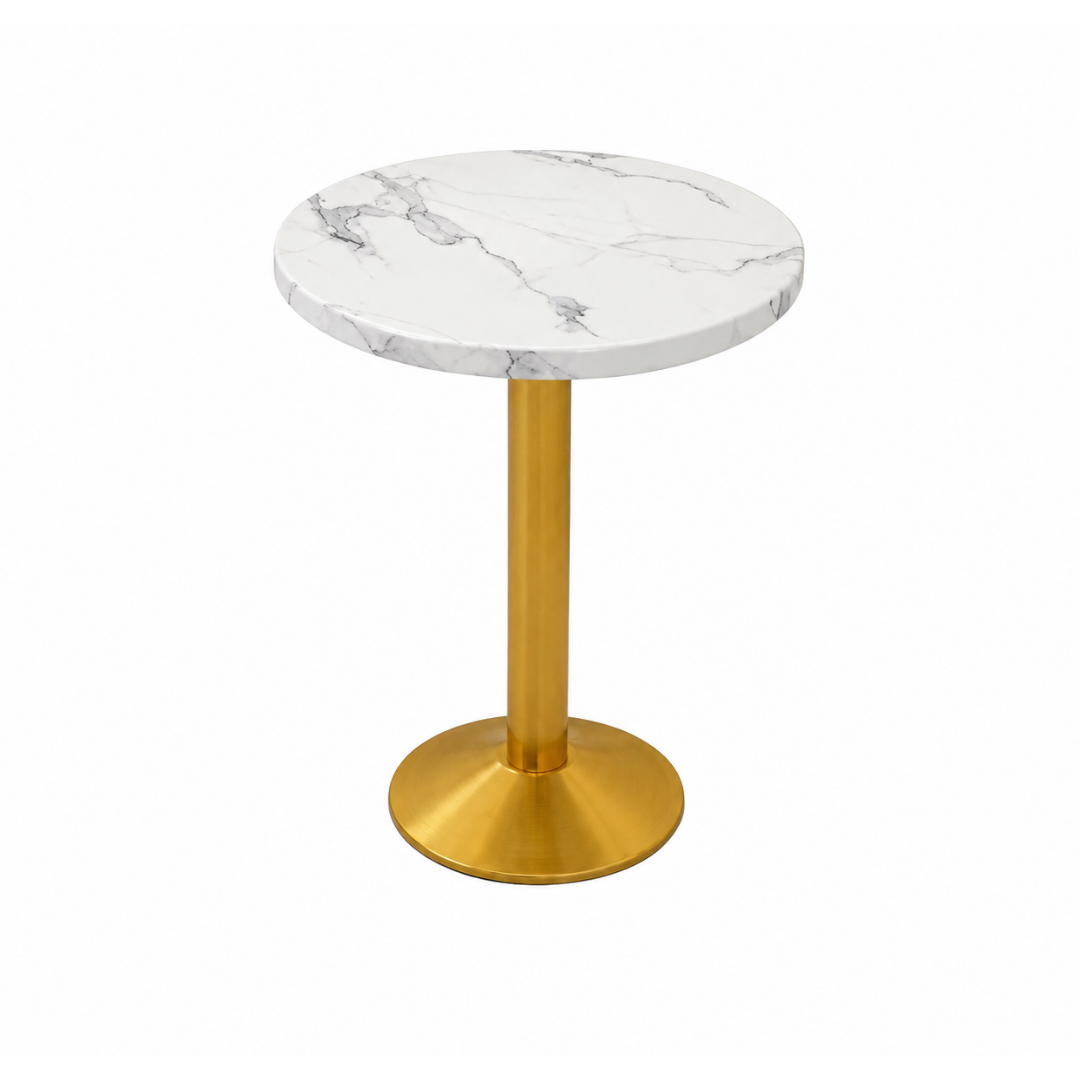 Round White Marble & Gold Café Table