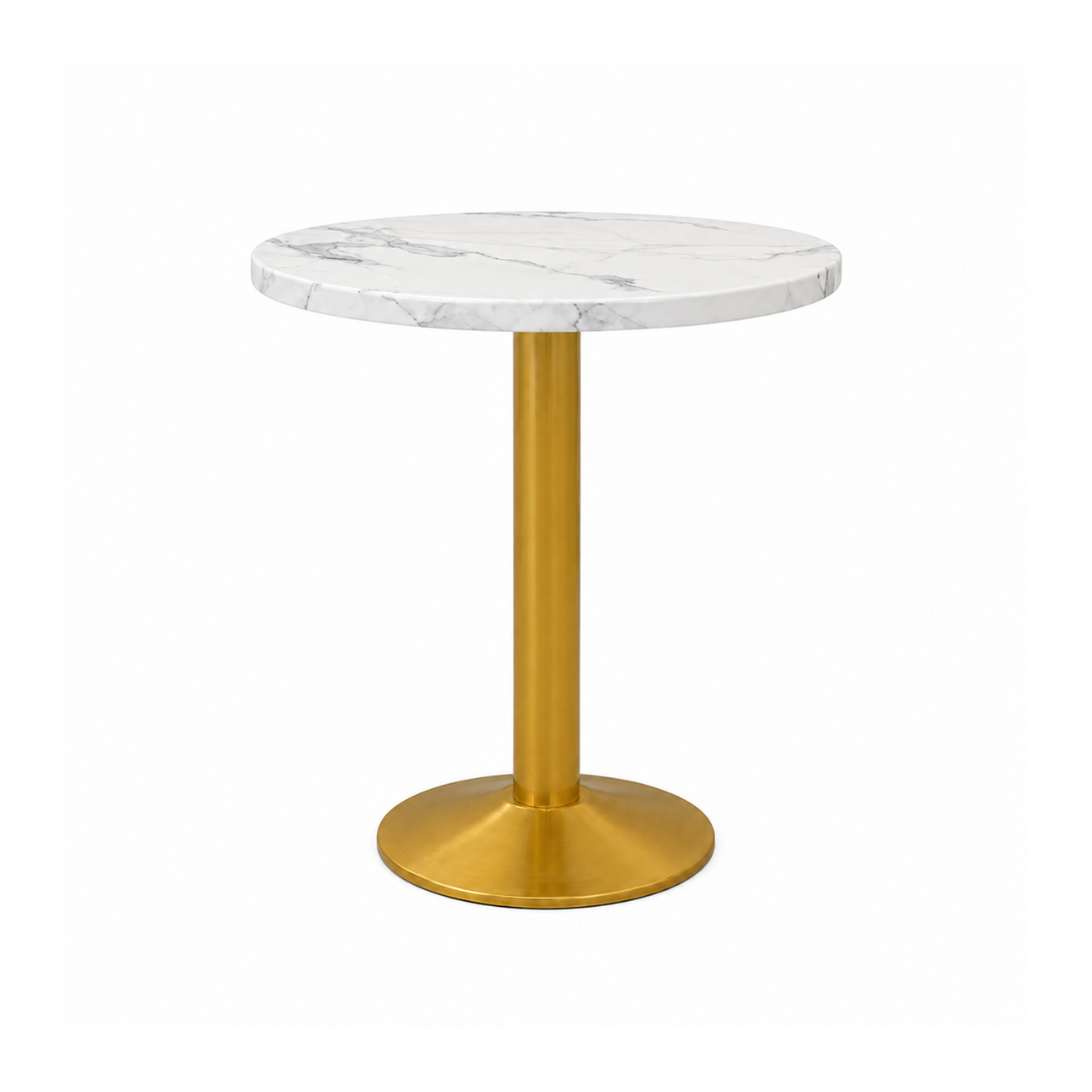 Round White Marble & Gold Café Table