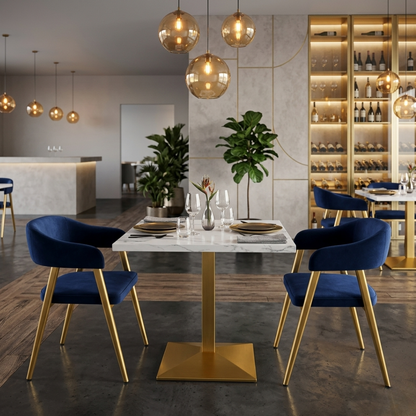Square White Marble Café Table with Gold Base