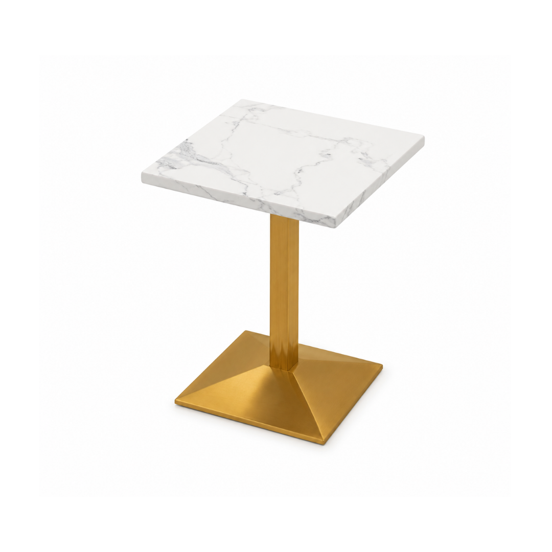 Square White Marble Café Table with Gold Base