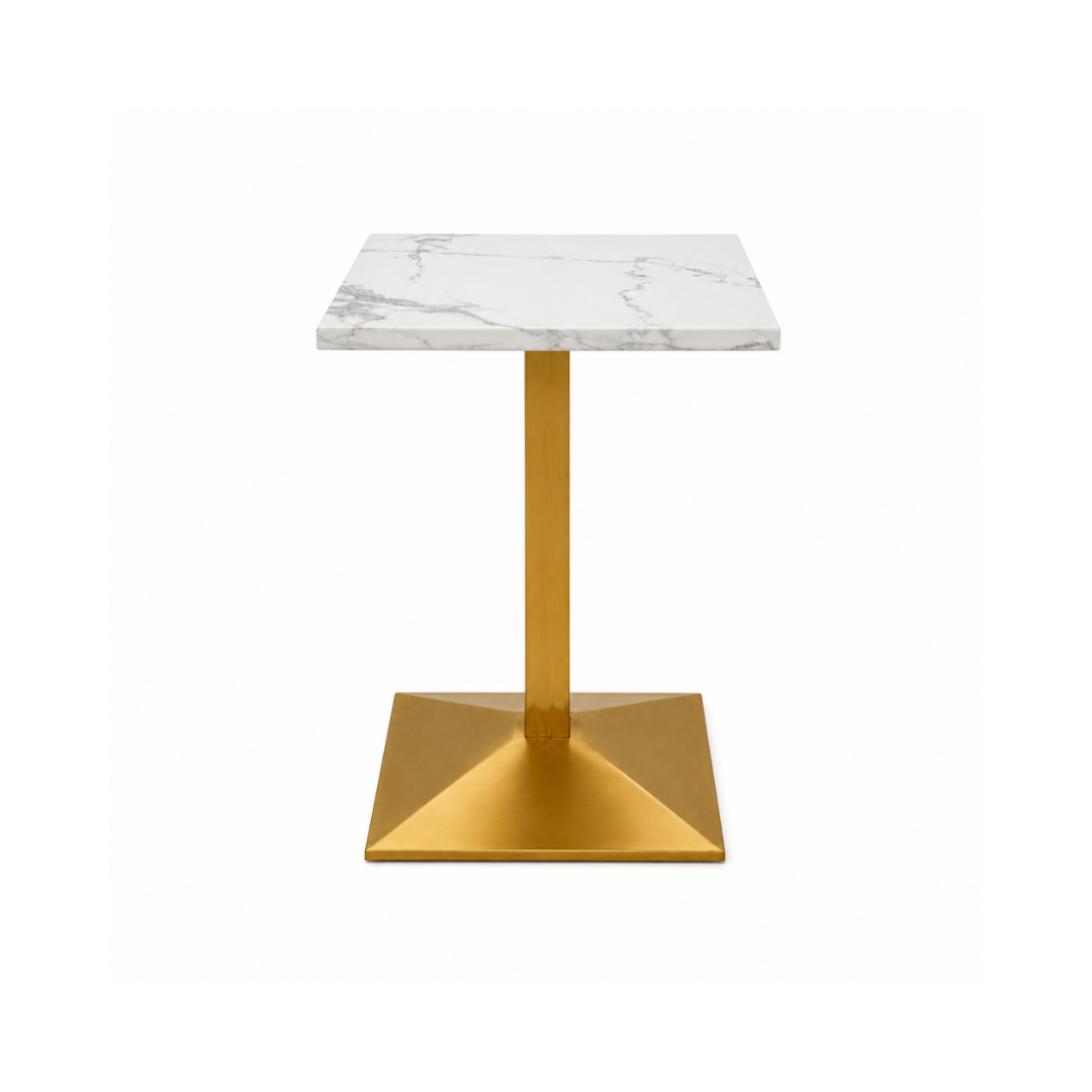 Square White Marble Café Table with Gold Base