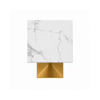 Square White Marble Café Table with Gold Base