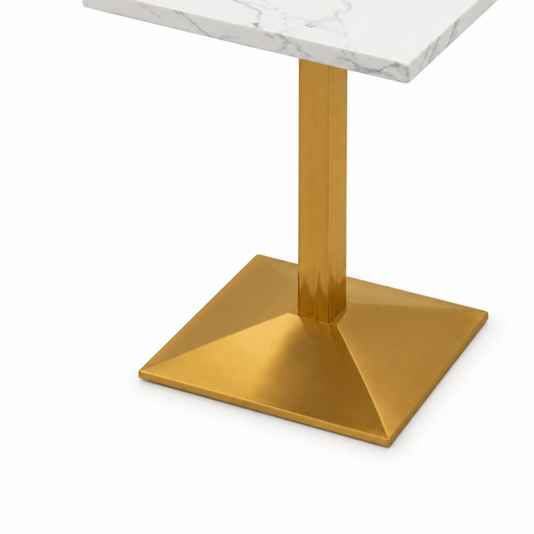Square White Marble Café Table with Gold Base