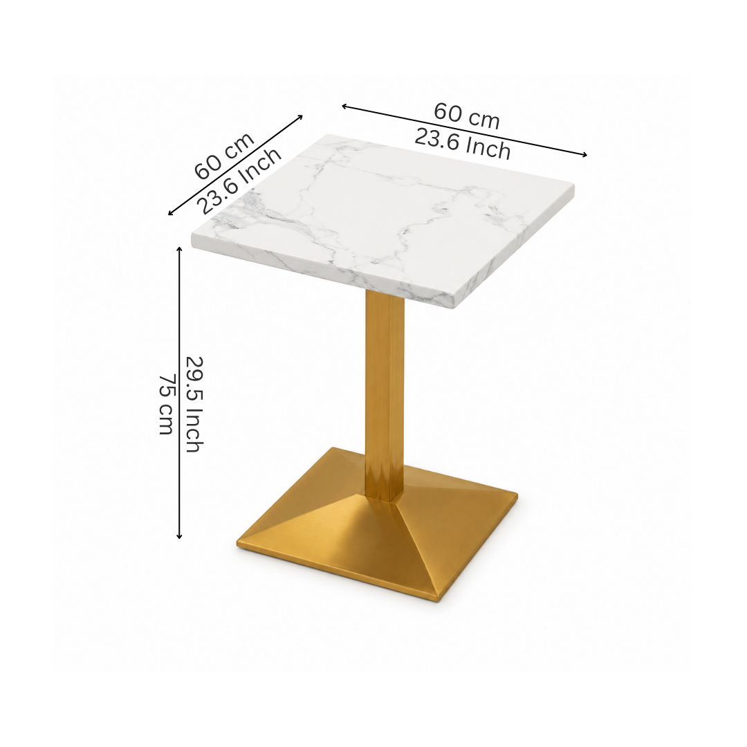 Square White Marble Café Table with Gold Base