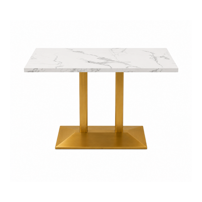 Rectangular White Marble Dining Table with Gold Double Base