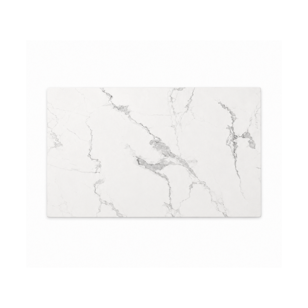 Rectangular White Marble Dining Table with Gold Double Base