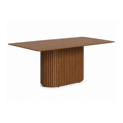 Rectangular Walnut Wood Fluted Pedestal Dining Table
