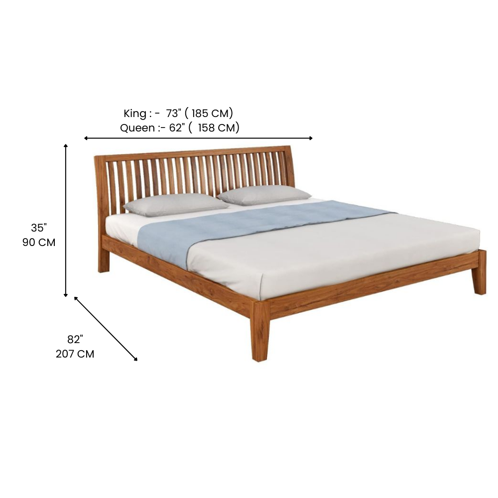 Premium Solid Acacia Wood Bed — King & Queen, Natural Finish