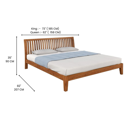 Premium Solid Acacia Wood Bed — King & Queen, Natural Finish