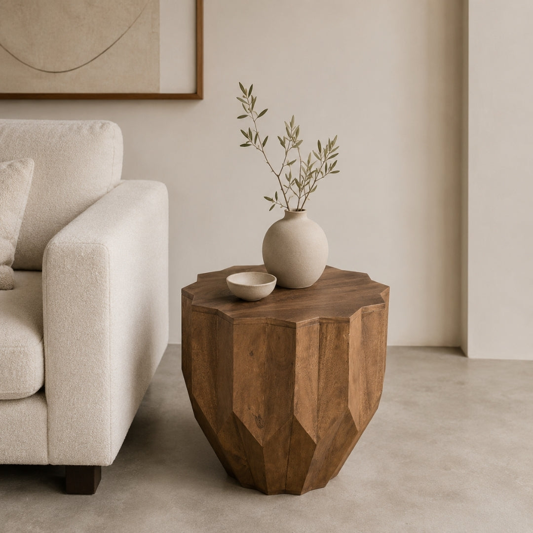 Faceted Wooden Side Table