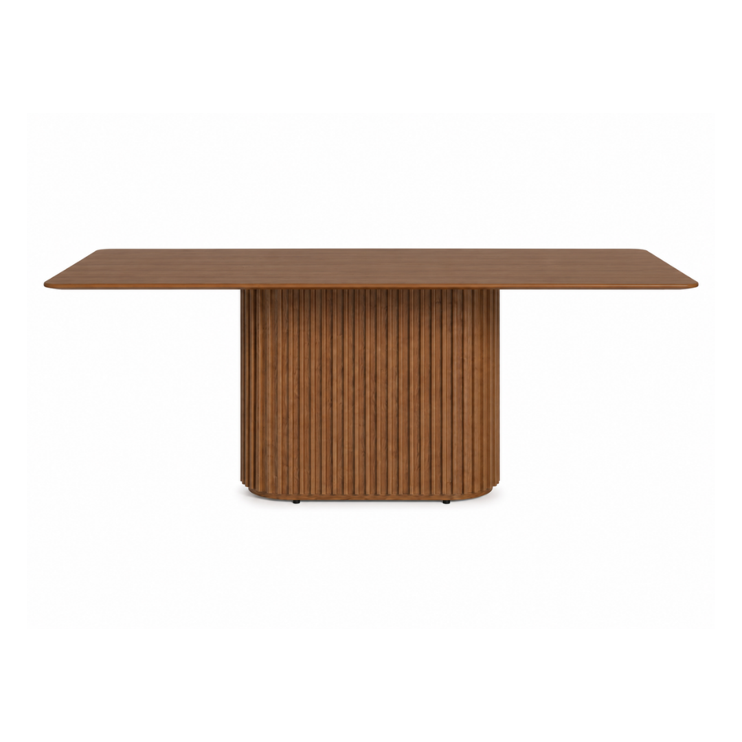 Rectangular Walnut Wood Fluted Pedestal Dining Table