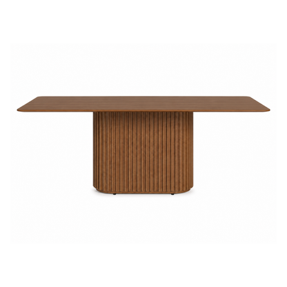 Rectangular Walnut Wood Fluted Pedestal Dining Table