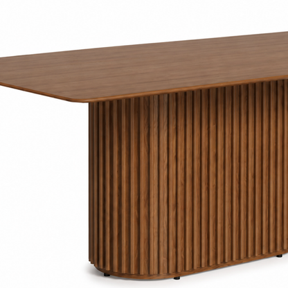 Rectangular Walnut Wood Fluted Pedestal Dining Table
