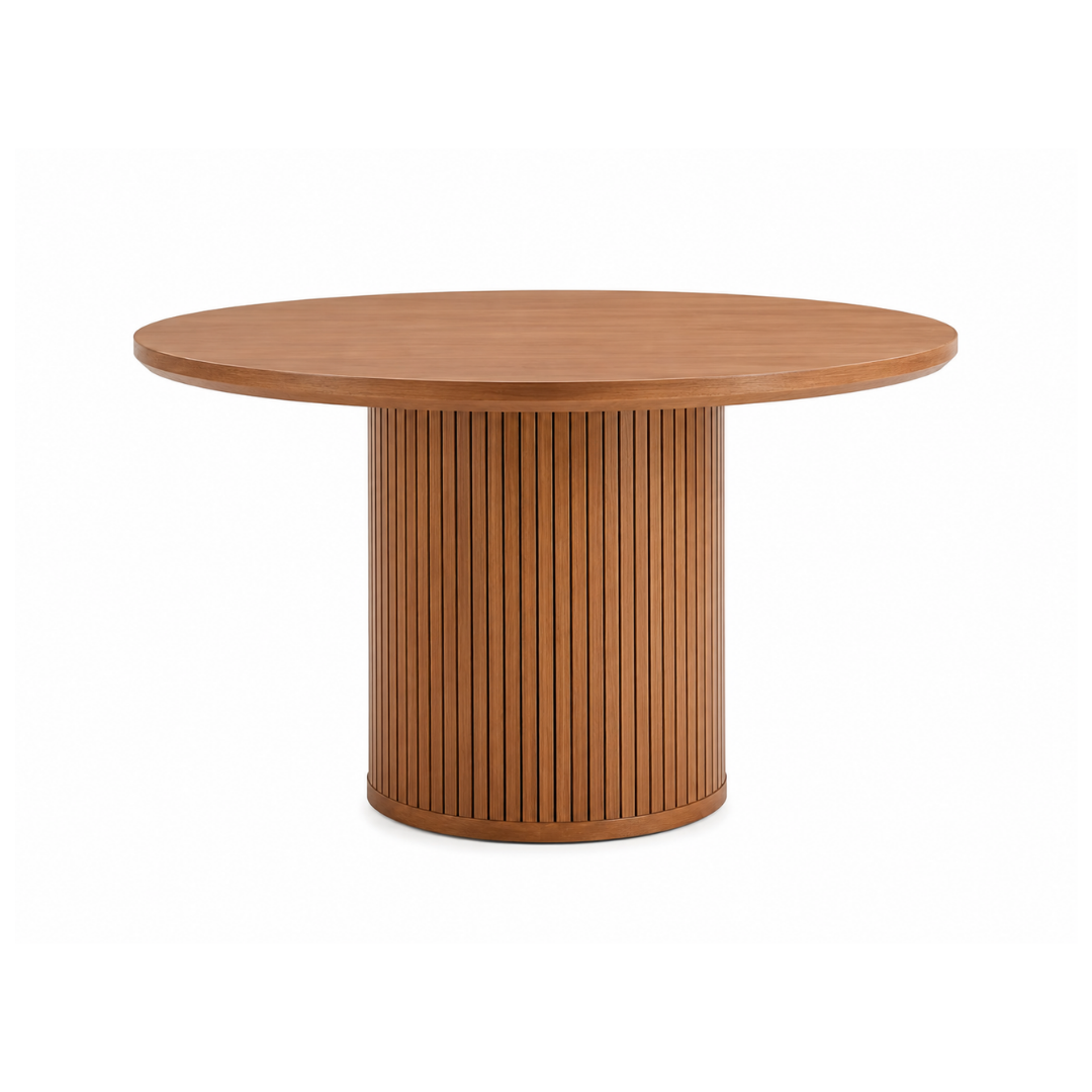 Round Walnut Wood Fluted Pedestal Dining Table