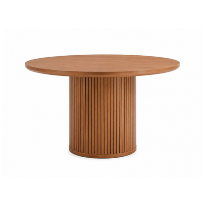 Round Walnut Wood Fluted Pedestal Dining Table