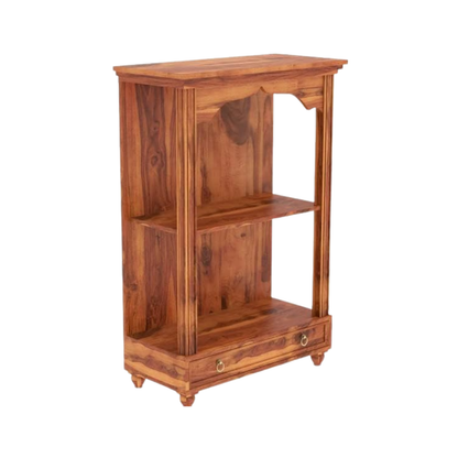 antique wooden temple for home with drawer storage, solid wood mandir with Ganesh idol setup