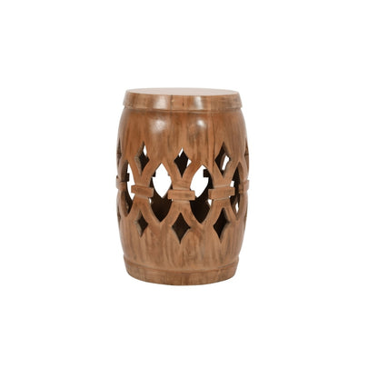 Carved Wooden Drum Table