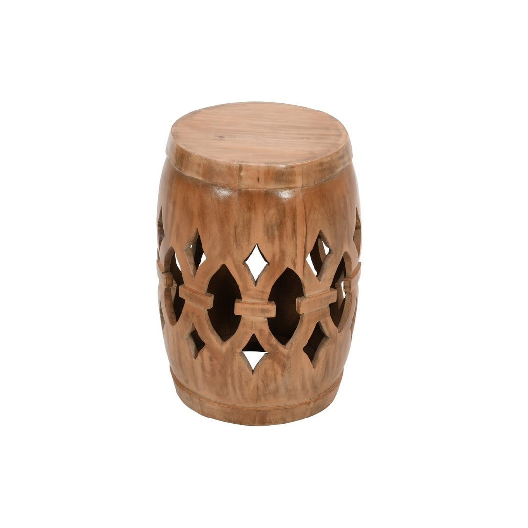 Carved Wooden Drum Table