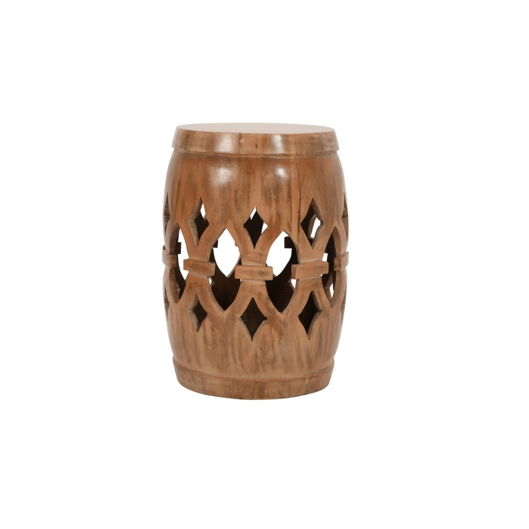 Carved Wooden Drum Table