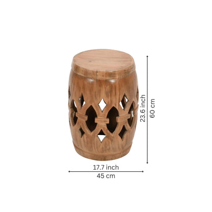 Carved Wooden Drum Table