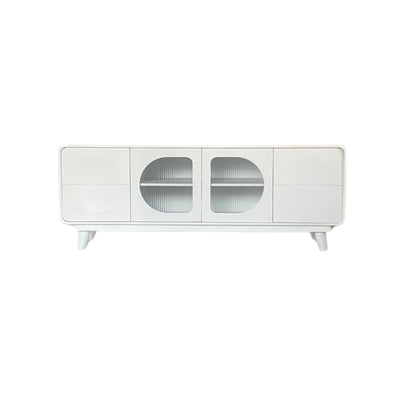 Modern White Capsule TV Unit with Fluted Glass Doors