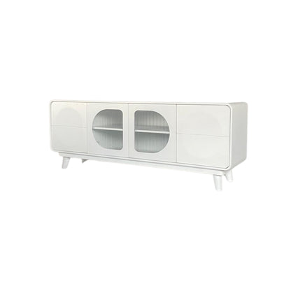Modern White Capsule TV Unit with Fluted Glass Doors