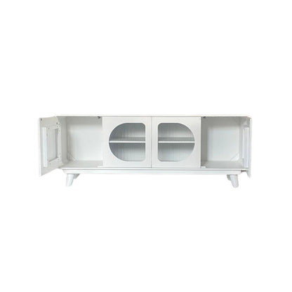 Modern White Capsule TV Unit with Fluted Glass Doors