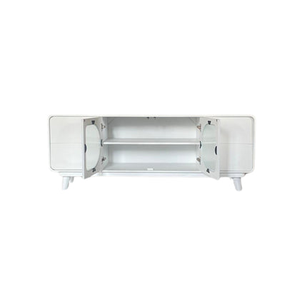 Modern White Capsule TV Unit with Fluted Glass Doors