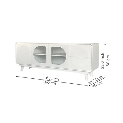 Modern White Capsule TV Unit with Fluted Glass Doors