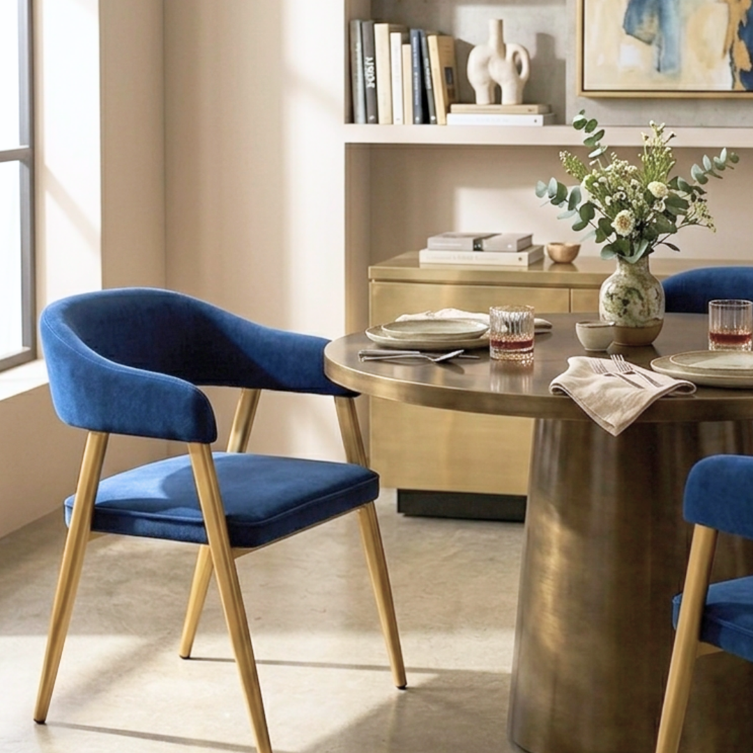 Royal Blue Velvet Armchair with Gold Legs