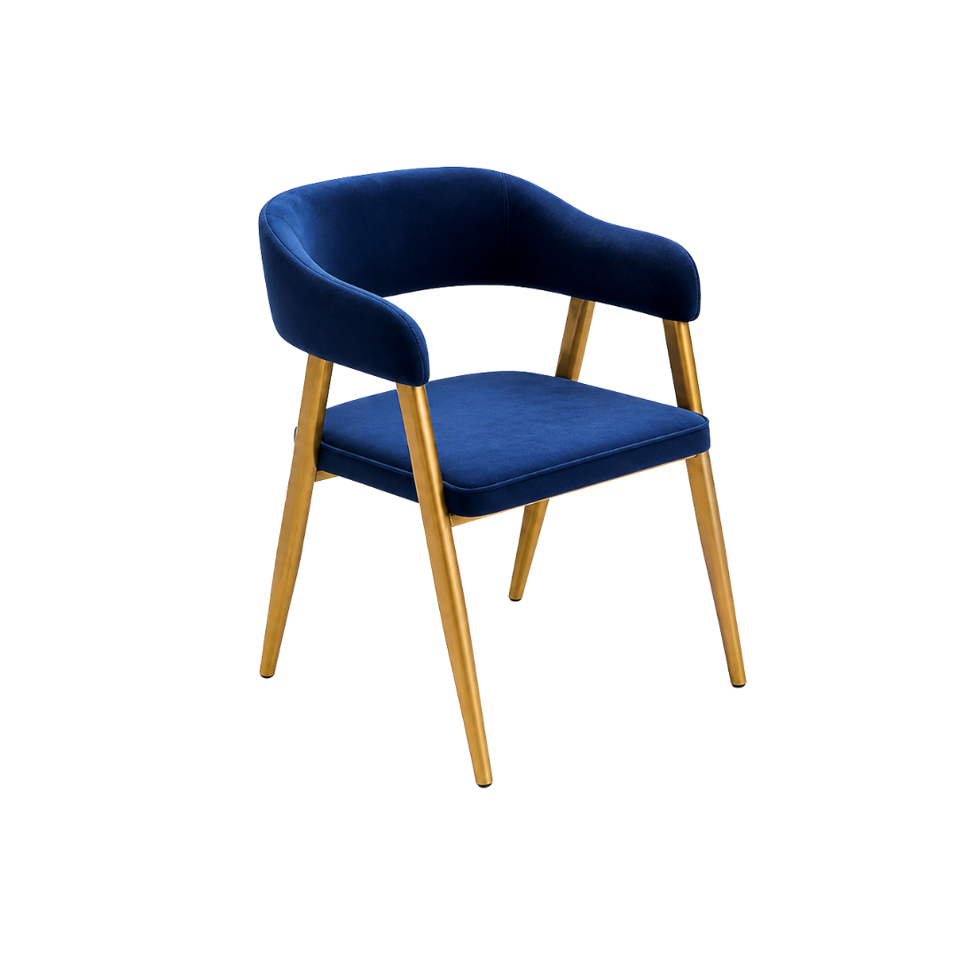 Royal Blue Velvet Armchair with Gold Legs