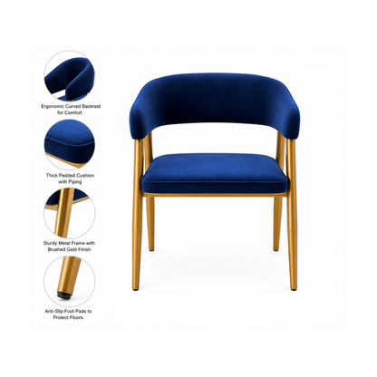 Royal Blue Velvet Armchair with Gold Legs